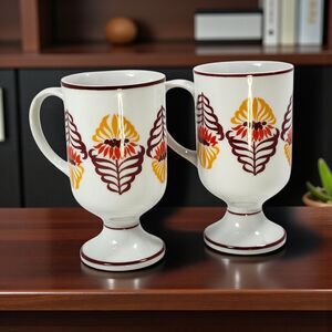Vintage Holt Howard French Marigold Footed Mugs Set 2 Mid Century Orange Brown
